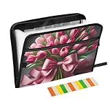 susiyo Tulip Bouquet and Pink Bow Expanding File Folder 13 Pocket A4 Letter Size Accordion Filing Folder