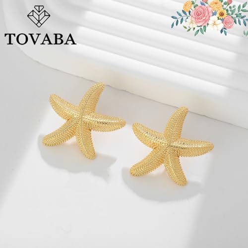 Gold Starfish Earrings for Women Beach Ocean Style Trendy Shell Dangle Earrings for Vacation Chunky Seashell Studs Hypoallergenic Statement Summer Jewelry2
