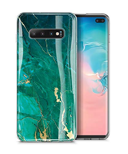 GVIEWIN Marble for Galaxy S10 Plus Case, Ultra Slim Thin Samsung Soft TPU Rubber Gel Silicone Phone Case Cover for S10 Plus (Green/Gold)