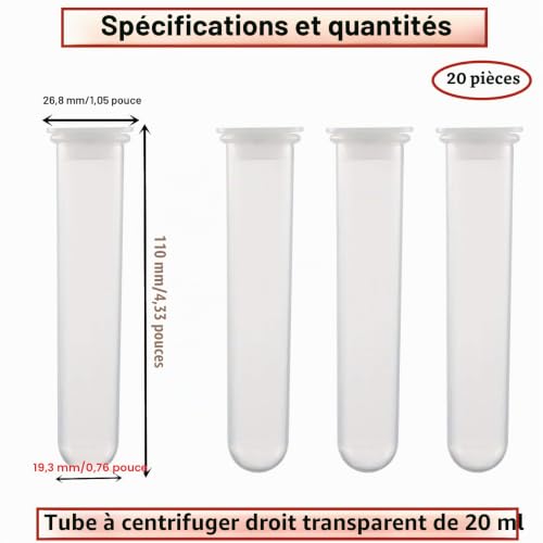 HUAZIZ 20 Pièces Tubes à centrifuger Plastiques 20ml avec Capuchon à Pression Microtube à centrifuger gradué en polypropylène Fond rond Conteneur pour Billes Échantillon Labo Transparent – vue 2
