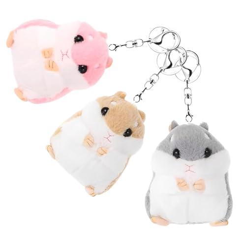 Hamster Kuscheltier Schlüsselanhänger Schlüsselanhänger mit drei süßen Hamster Figuren Niedlicher Schlüsselanhänger für Handtaschen und Rucksäcke Ideal als Geschenk für junge Frauen 10 cm Größe