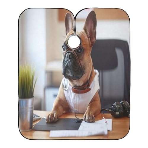 RPLIFE Lustiger französischer Bulldoggen-Arbeits-Haarschneideumhang, Haarfärbeumhang für Damen, Kleid zum Färben von Haaren, Lustige französische Bulldogge Working 2, Einheitsgröße