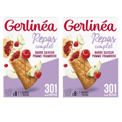GERLINÉA – Barres Repas Complet Pomme Framboise – Substitut de Repas Minceur Protéiné – Moins de 240 Kcal – Fabriqué en France – Lot de 2 Boîtes...