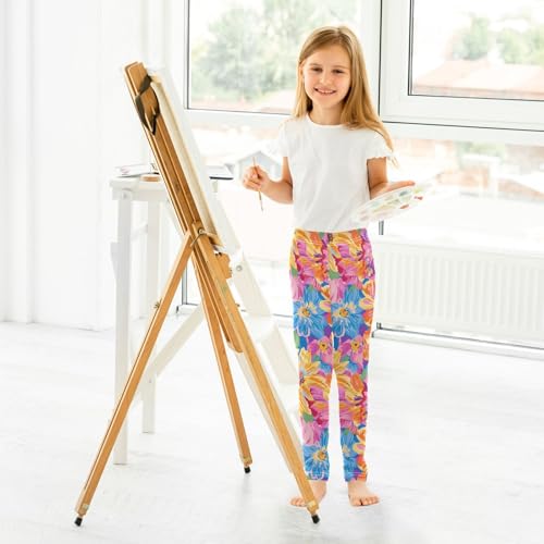 ALAZA Girls' Leggings Children's Yoga Pants Skinny Printed Dance Bright-Coloured Flower Comfortable 4T4