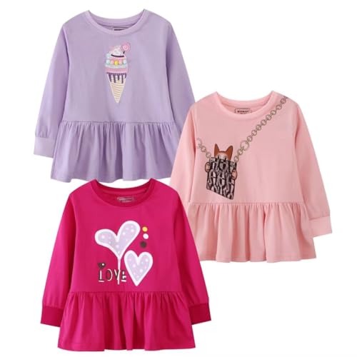 Toddler Girl Long Sleeve T-Shirts Kids Cotton Fall Top Crewneck Clothes 2-7 Years