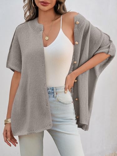 Image of Saodimallsu Womens Short Sleeve Cardigan Sweaters Button Down Lightweight Knit Cardigans