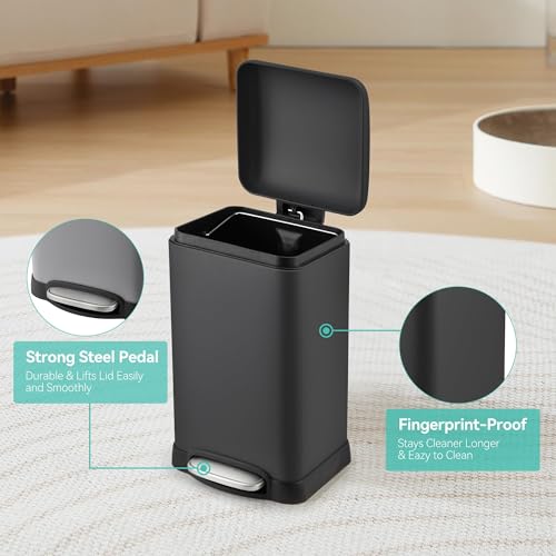 Caneca de Basura Rectangular 12L Acero Inoxidable Negra miniatura 5