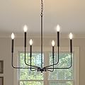 ONESMING Modern Black Chandelier for Dining Room,Metal 6-Light Kitchen Light Fixtures,Farmhouse Candle Hanging Pendant Light for Living Room Entryway Foyer Bedroom (Bulbs Not Included)