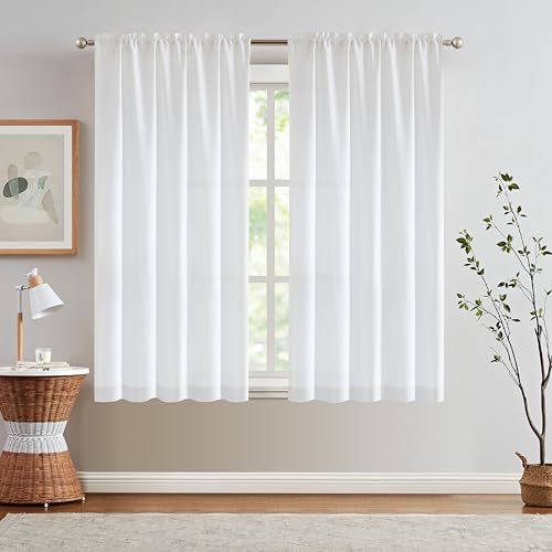jinchan Beige Kitchen Curtains Linen Tier Curtains 24 Inch Farmhouse Cafe Drapes for Small Window Flax Country Rustic Rod Pocket Bathroom Laundry Room RV Light Filtering 2 Panels Crude