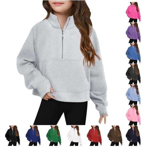 Girls Half Zipper Sweatshirts Cute Fleece Workout Pullover Crop Tops Teen Girls Y2k Athletic Trendy Preppy Hoodies