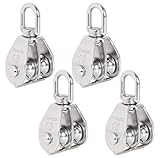 ZOEYES 4 Pack M15 Lifting Double Pulley Block Stainless Steel Heavy Duty Crane Swivel Hook Double...