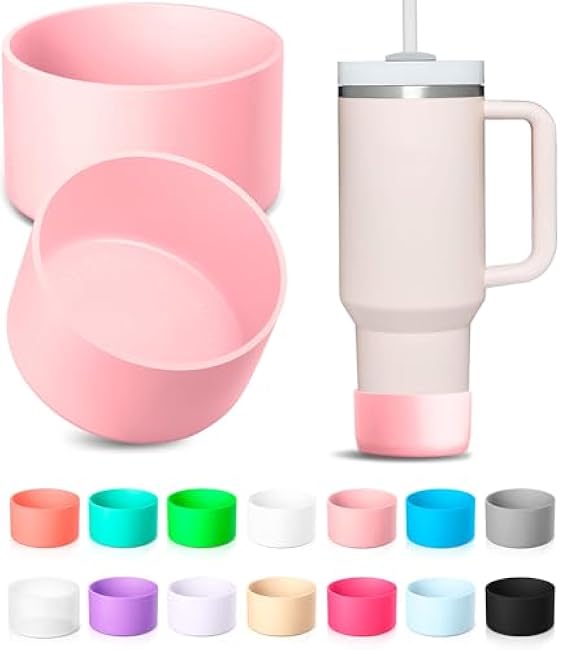 KTKUDY 2Pcs Silicone Boot for Stanley Quencher Tumbler H2.0 30 oz 40 oz & IceFlow 20 oz 30 oz & Intended for Hydro Flask Water Bottle 12-24 oz - Protective Cup Bottom Accessories Fits Stanley Cup