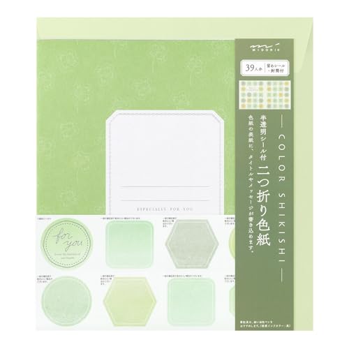 茶道　色紙　二枚 色紙｜カラー色紙 二つ折り 寄せ書きシール39枚・封筒付 半透明