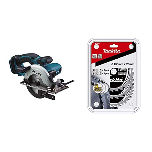 Makita Li-Ion (Wireless 136 mm Kreissäge, nur Gehäuse, 18 V) DSS501Z + Makita B-33897 Specialized Sägeblatt - Set, 3-teilig, 136 mm für Akku - Handkreissägen