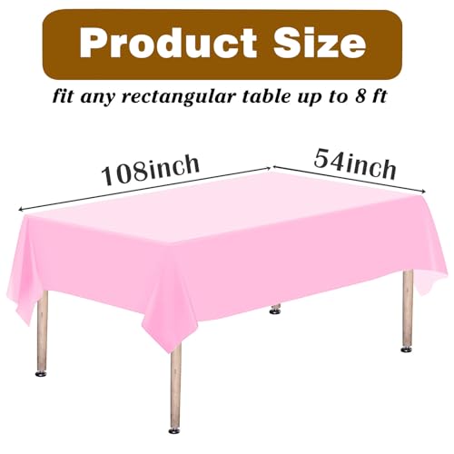 Image of Kopokita 6 Pack Pink Plastic Tablecloths Disposable 54 x 108 Inch | Rectangle Table Cloths, Party Table Covers for Birthday, Baby Shower, Wedding, Valentines, Mothers Day, Easter Decorations