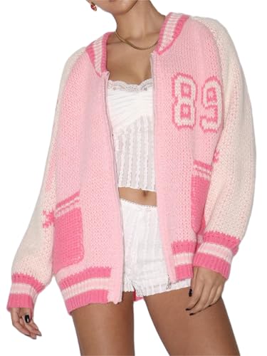 Women Y2k Knit Zip Up Cardigan Oversized Vintage Aesthetic 89