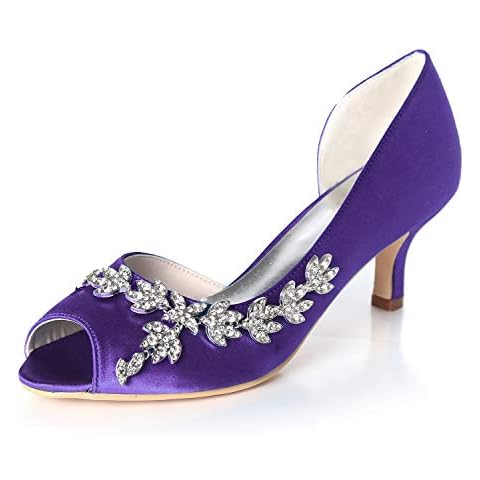 LLBubble Women Kitten Heels Peep Toe Wedding Shoes Satin Bridal Pumps Formal Party Dress Shoes-7.5 Purple Cover