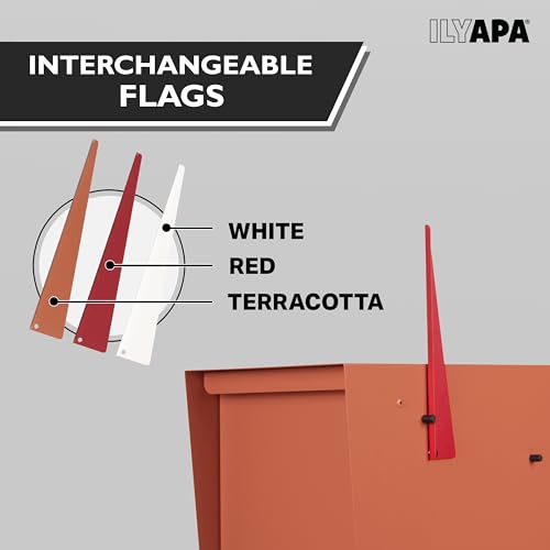 Image of Ilyapa Modern Mailbox for Outside Post Mount - Terracotta Heavy Duty Powder Coated Metal Mailbox, Waterproof Letter Box for Parcels