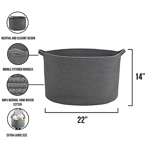 Dark Gray Storage Basket - 22”X14” - Toy Bin | Toy Basket & Towel Basket | Large Basket For Blanket #TOP1