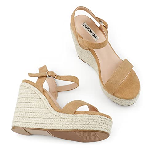 Image of JOY IN LOVE Womens Espadrilles Wedge Sandals Platform Heels Ankle Strap Open Toe Buckle Sandals