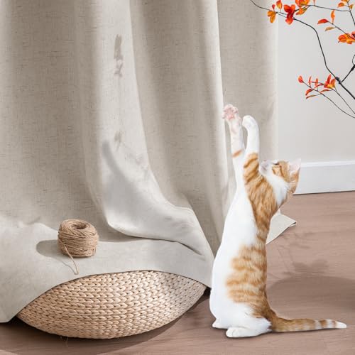 Image of Princedeco Blackout Curtains Linen Blended 102 Inch Long Room Darkening Black Out Curtains for Living Room with Natural Slubs & Grayish (Not Solid)Thermal Insulated Grommet 2 Panels - Heathered Linen