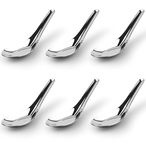 Stainless Steel Chinese Soup Spoons Set of 6 Asian Soup Spoons Silverware Cucharas Para Comer for Ramen Pho Wonton Dumpling Noodles