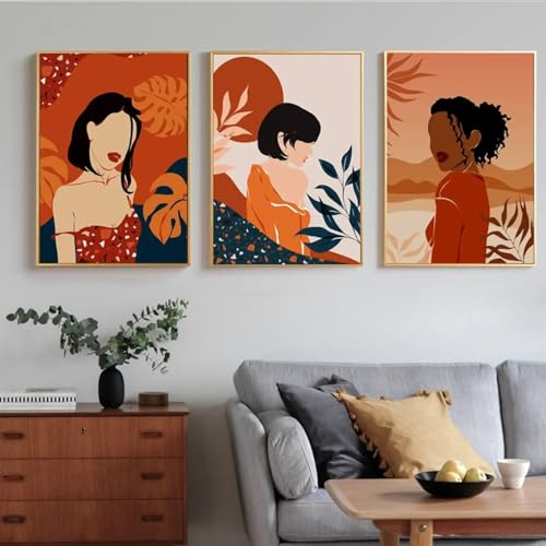 Affiche nordique fille abstraite pour décoration salon chaleureux
