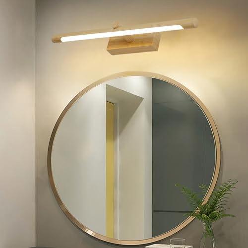 Espejo Baño Apliques LED 56cm en Madera y Aluminio para Iluminación de Tocador Interior