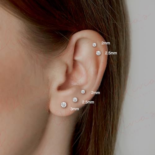 Olivia's Collection 14k White or Yellow Gold Screw Back Stud Earrings (2.0-7.0mm), Piercing to the Lobe, Upper-Lobe, and further piercing for a Woman, Man, and Teens4