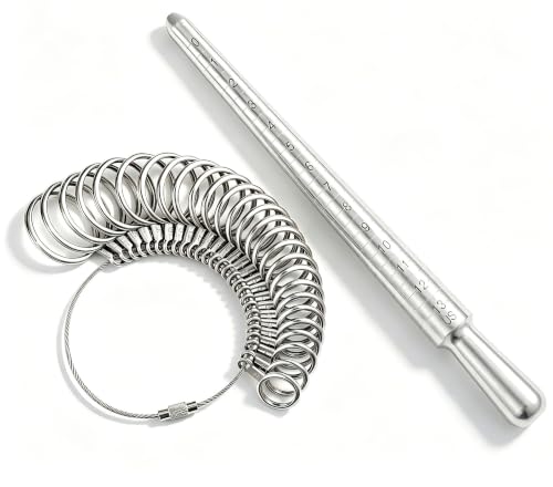 Image of Bflaae 2 PCS Ring Sizer Measuring Tool Kit with US Ring Mandrel, 27 PCS Stainless Steel Ring Gauges for Ring Repair and Measurement, Pro 2 PCS