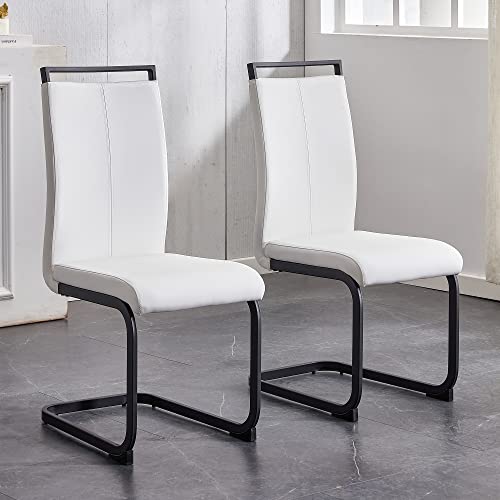 Image of Baysitone Modern Dining Chairs Set of 2, Side Dining Room Chairs with Black Frame, Kitchen Chairs with Faux Leather Padded Seat High Back for Dining, Kitchen, Living Room, White