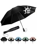 Chakipee Ombrello Pieghevole Pioggia Antivento UV da Viaggio - Ombrelli inverso Portatile per donna Automatico Apri Chiudi, Rivestimento in 210T Apertura 106 cm 8 Stecche, nero