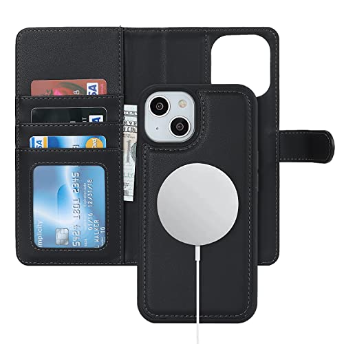 Étui portefeuille iPhone 15 cuir noir amovible avec porte-cartes homme