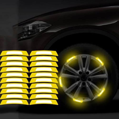 Image of 20PCS Strong Reflective Car Wheel Hub Stickers for Cars Helmet Night Safety Warning Reflective Stripe Decals Auto Truck Motorcycle Bicycle Wheels Rim Reflective Stickers (Yellow)