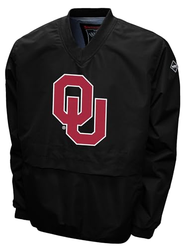2Bhip NCAA Oklahoma Sooners OU Adult Black Lightweight V-Neck Windbreaker Wind Shirt Pullover Jacket For Men