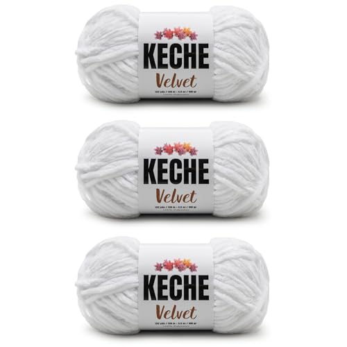 Image of Keche Velvet Yarn for Crocheting, Soft Chenille Bulky Baby Blanket Amigurumi Yarn 3x100 gr (3x132 yds) (3- Skeins) - White