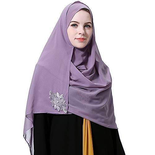 Womens Chiffon Muslim Long Hijab Scarf Islamic Scarfs with Rhinestone Head Wrap Scarfs