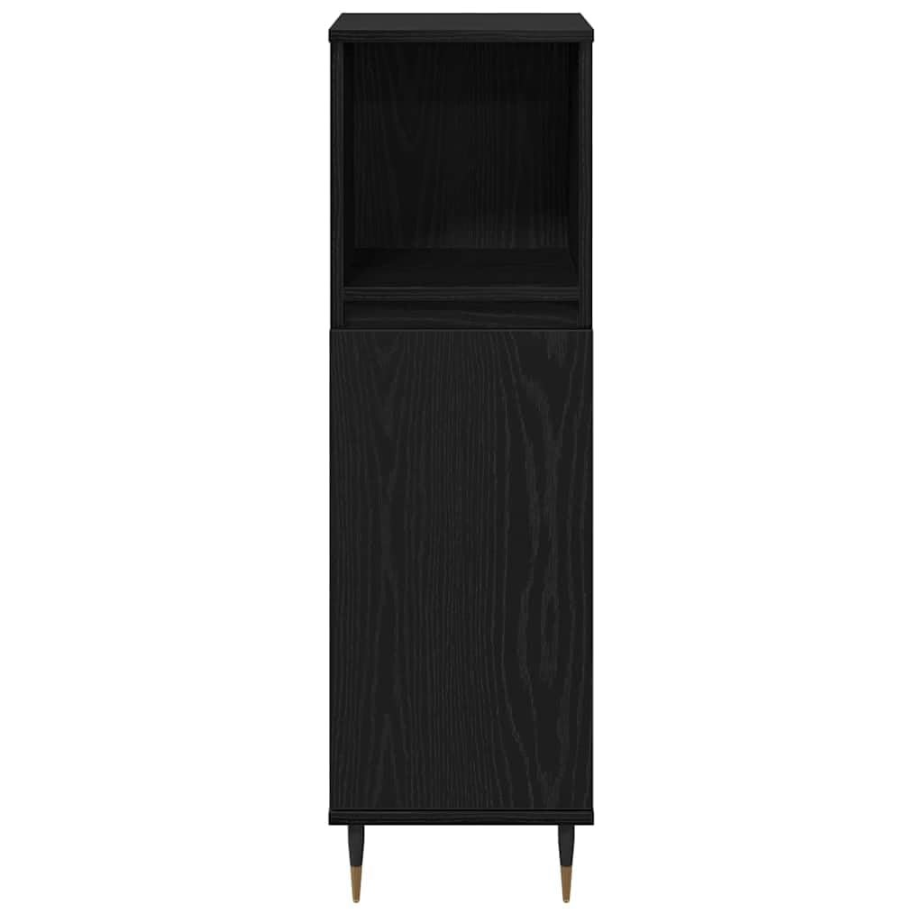 Badezimmerschrank mit Tür Schwarz Eichen-Optik, Badschrank 30 x 30 x 100 cm, schmaler Badunterschrank aus Holzwerkstoff, platzsparende Badkommode mit 3 Ablagen für Badzubehör