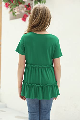 Image of Haloumoning Girls Crew Neck T Shirts Peplum Babydoll Tops Tees 4-15 Years | Girls T-Shirts, Casual Loose Tunic Tops, Cute Ruffle T Shirts, Short Sleeve Shirts, Long Sleeve Blouse
