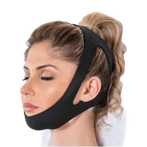 Faixa Anti-Ronco Ajustável para Cabeça e Queixo, com 3 Pontos de Fixação, Reforçada, Lavável e Confortável, Ideal para Apneia e Parar de Roncar, Aparelho Stop Ronco, Preta e Durável
