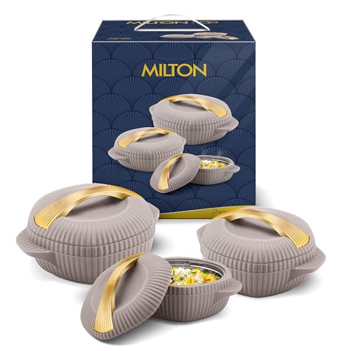 Image of MILTON Oyster Reg. Gift Set PU Insulated Casserole, Set of 3 (860 ml, 1275 ml, 1910 ml), Taupe, BPA Free, Food Grade, Hot and Cold, Easy to Carry, Easy to Store, Chapati, Roti, Curd Maker