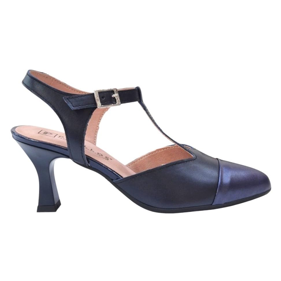 PITILLOS - Zapatos de Mujer 11193 | Zapato T-Strap en Piel Azul Marino con Tacón Medio | Hecho en España - Cuero para: Mujer Color: MARNO Talla: 37