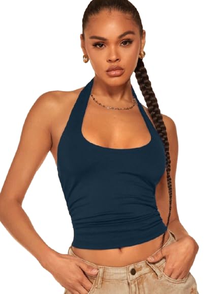 Image of Solid Trendy Halter Neck Sleeveless Crop Tube Top for Women