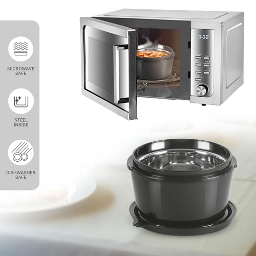 Image of Milton Food Fiesta Tiffin (3 Microwave Safe Inner Steel Containers, 320 ml; 1 Plastic Container, 280 ml; 1 Comet Bottle, 750 ml)With Insulated Fabric Bag, Black, Leak Proof, Odour Proof, Easy to Carry