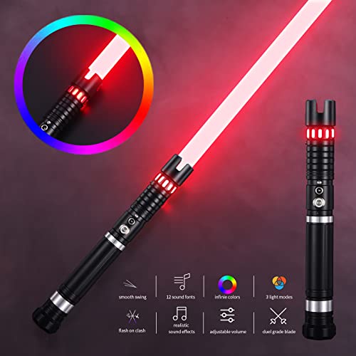 Syingel Dueling Lightsaber For Adults- Smooth Swing Fx Lightsaber 10 Sounds Font Volume Adjustable Rgb Real Lightsabers For Adults Children，Metal Hilt (Black) #TOP1