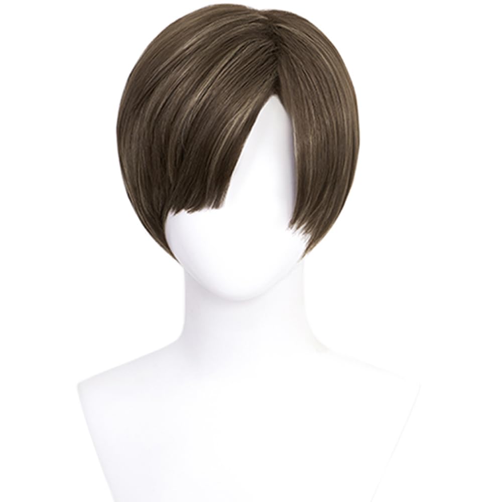 osseoca Brown Short Hair Wig Straight Hair Parted Bangs Full Hair cos anime show simulation wig 28cm 11inch