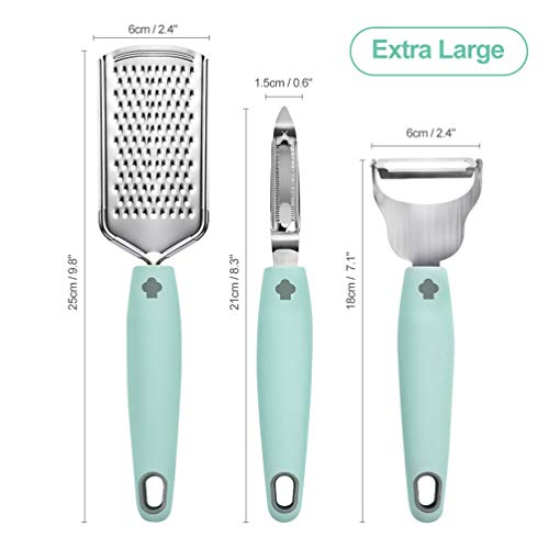 Swivel Fruit Vegetable Peelers Set - 3Pcs Kitchen Greater Non-Slip Silicone Handle With Hanging Hold Stainless Steel Slicer For Potato Carrot Cucumber Apple Cheese Ginger Chocolate #TOP1