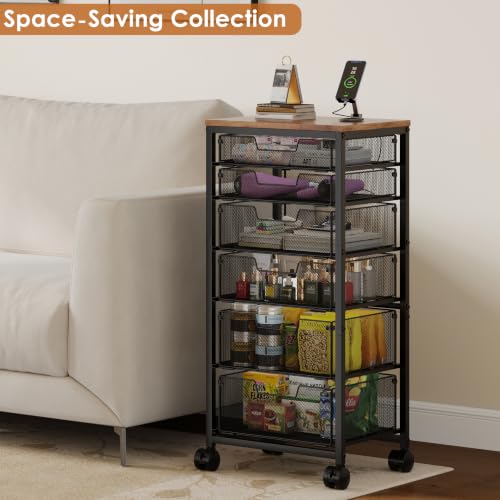 Image of Rolling Storage Cart with 6 Drawers, Craft Cart with Lockable Wheels