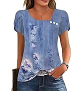 SAUKOLE Women's Casual Dressy Short Petal Sleeve Shirts Basic