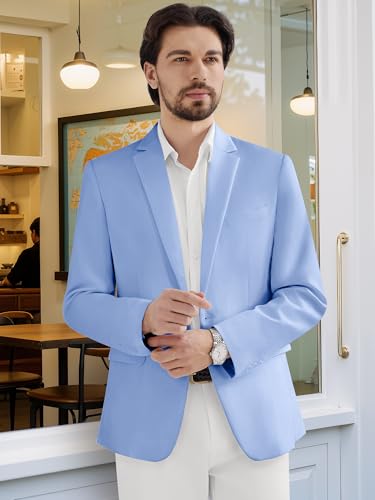 Image of MAGE MALE Men's One Button Suit Jacket Elegant Solid Color Blazers Slim Fit Lightweight Sport Coats Blazer
